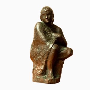 Schwedische Messingstatue einer sitzenden Frau von Thure Thörn, 1960er