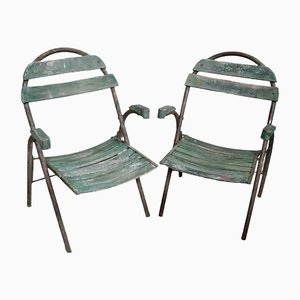 Vintage French Bistro Folding Armchairs, Set of 2