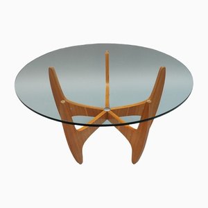 Modern Scandinavian Glass & Wood Coffee Table, 1960s