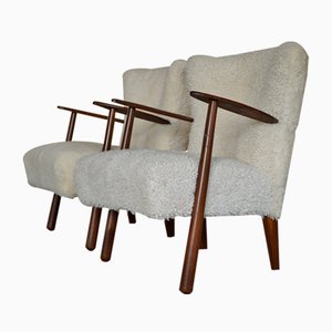 Mid-Century Danish Lambswool Lounge Chairs, 1960s, Set of 2