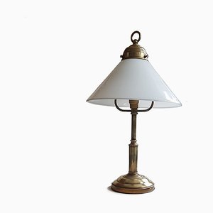 Vintage Brass and Opaline Glass Table Lamp