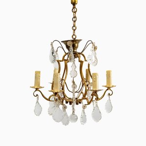 20th Century Bronze Cage Chandelier and Crystal Pampilles in the Style of Louis XV