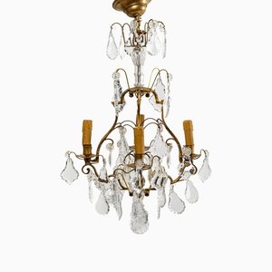 20th Century Bronze and Crystal Cage Chandelier
