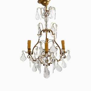 Lustre Cage en Bronze et Cristal, 20ème Siècle