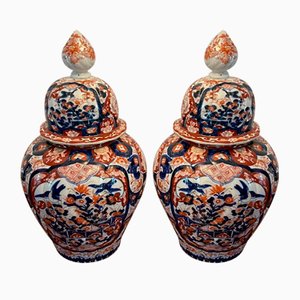 Antique Japanese Imari Lidded Vases, Set of 2