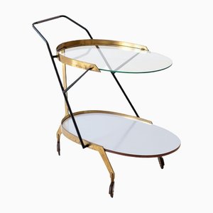 Mid-Century Modern Italian Glass and Brass Bar Cart, 1950s