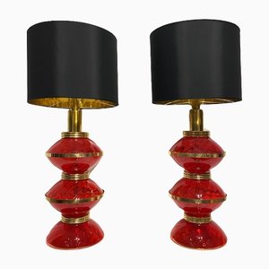 Glass and Brass Table Lamps, 1970s, Set of 2