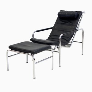 Set of Leather Genni Lounge Chair with Ottoman