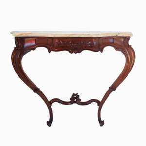 Wood Console with Marble Top and Cabriole Legs