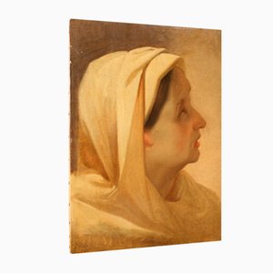 Italian Portrait Painting, 19th-Century, Oil on Paper