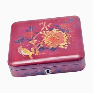 Japanese Hand-Painted and Lacquered Wooden Lidded Box, 1900s