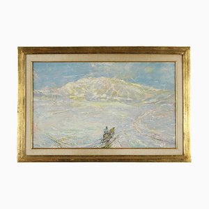 Giulio Cisari, Figuratives Gemälde mit Landschaft, Öl auf Sperrholz, Gerahmt