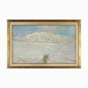 Giulio Cisari, Figurative Painting with Landscape, Oil on Plywood, Framed