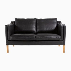 Vintage Danish 2-Seat Black Leather Sofa from Mogens Hansen