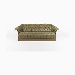 Green Leather Sofa in the style of Chesterfield from Skippers, Denmark