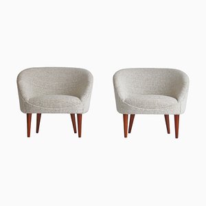 Danish White Brown Lounge Chairs by Illums Bolighus, 1950s, Set of 2