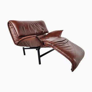 Vintage Leather Veranda Lounge Chair by Vico Magistretti for Cassina, 1980s