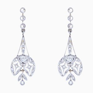 20th Century Belle Epoque Diamonds 18 Karat White Yellow Gold Dangle Earrings, Set of 2