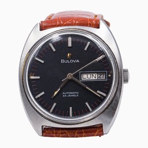 Armbanduhr aus Automatik-Stahl mit Datum und schwarzem Zifferblatt von Bulova, 1960er
