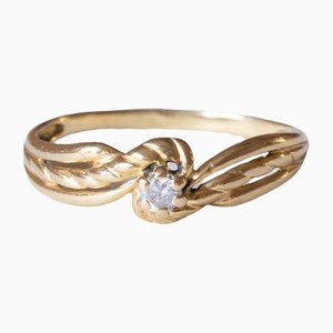 Vintage 18k Gold with Imitation Diamond Stone Ring, 1960s