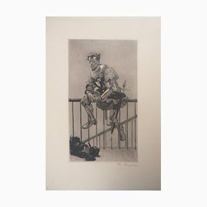 Paul Renouard, Knight at Rest, 1893, Original Etching