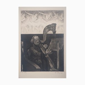 Paul Renouard, The Opera: The Harpist, 1893, Original Etching