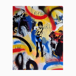Spaco, Wall Girl & Banksy Bear, 2022, Mixed Media on Canvas