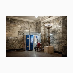 Didier Bizet, A Woman in the Moscow Metro Calls in Front of the Photo Booth, Moscow, 2013, Photographic Fine Art Print