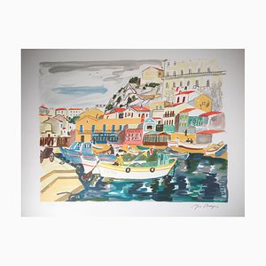 Yves Brayer, Fishing Boats in the Vallon des Auffes, 1974, Lithograph
