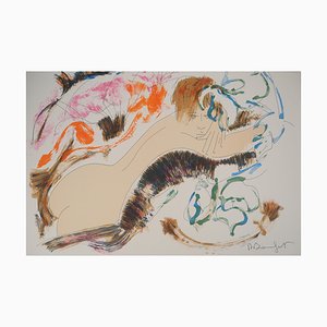 Alain Bonnefoit, Nude with a Wild Background, 1993, Original Lithograph