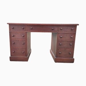 Late Victorian Mahogany Pedestal Desk with Brown Leather Top