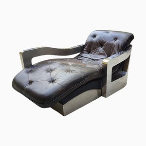 Chaise longue vintage in pelle e acciaio