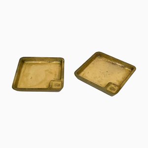 Square Solid Brass Ashtrays, Italy, 1960s, Set of 2