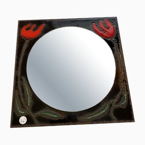 Quadratischer Lava Keramik Spiegel mit Tulpen Dekoration