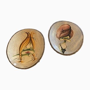 Decorated Ceramic Wall Plates, Set of 2