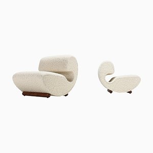 Sculptural Curved Chairs in a Thick Bouclé, Italy, 1960s, Set of 2