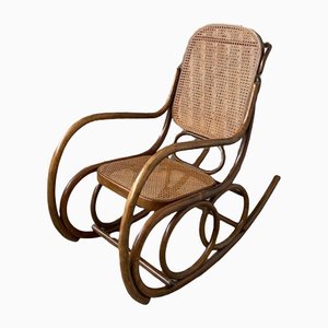 Art Nouveau Rocking Chair in Reed and Wood