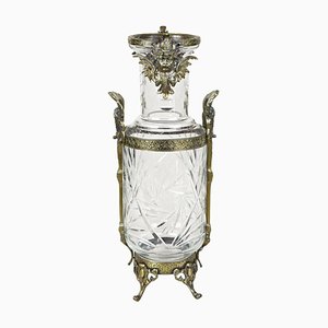 French Glass Vase with Brass Mounting, France, 1880s