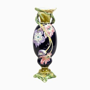 Vase Art Nouveau en Majolique avec Motif Floral, France, 1900s