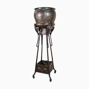 Piédestal Art Nouveau en Métal avec Jardinière en Cuivre, France, 1900s, Set de 2