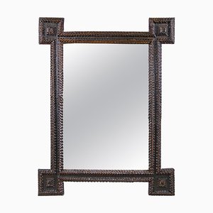 Tramp Art Wall Mirror with Extended Corners, Austria, 1870s