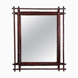 Hand-Carved Tramp Art Basswood Wall Mirror, Austria, 1880s