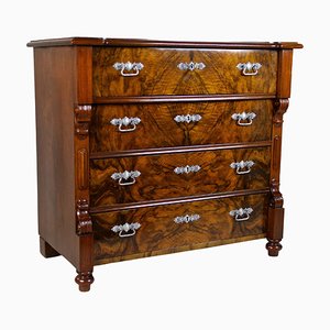 Burl Walnut Chest of Drawers with Carvings, Austria, 1880s