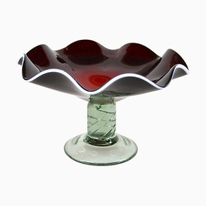Centro de mesa de cristal de Murano con cuenco rojo oscuro, años 70