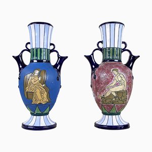 Majolica Vases with Enamel Paint from Amphora, 1920s, Set of 2