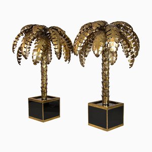 Brass Palm Tree Table Lamps from Maison Jansen, France, 1970s, Set of 2
