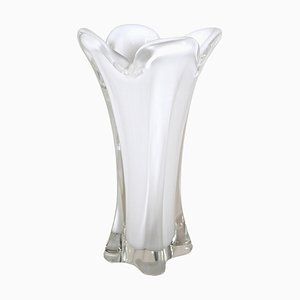 Mid-Century Italian Vase in White Murano Glass and Flashed Glass, 1960