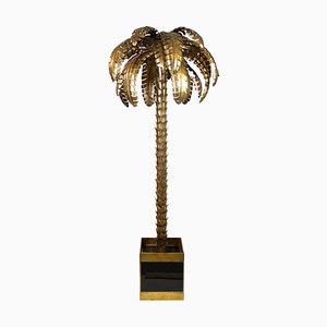 French Palm Tree Floor Lamp in Brass from M.J, 1970s