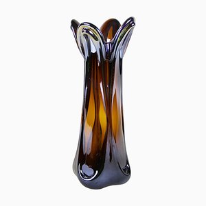 Italian Amber Colored Vase in Murano Glass with Chrome Effect, 1970