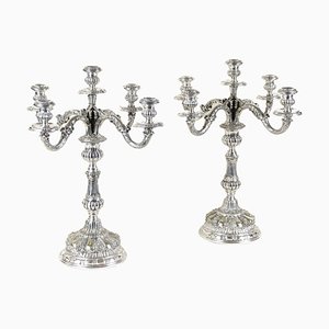 Candelabros austriacos antiguos de plata con cinco brazos, 1860. Juego de 2